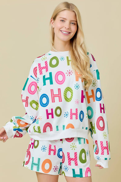 Main Strip - Holiday Printed Crewneck With Rhinestone: WHITE / L