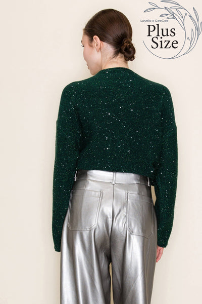 GeeGee x Lovelo - Plus Glitter Knit Sweater OT51787PL: Hunter Green / 2XL