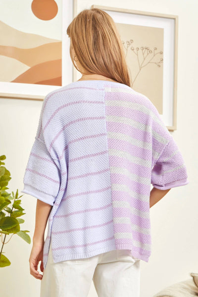 Lavender Striped Dolman Sweater