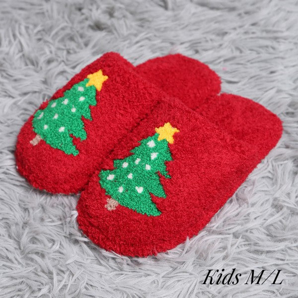 Kids Red Christmas Tree Slippers