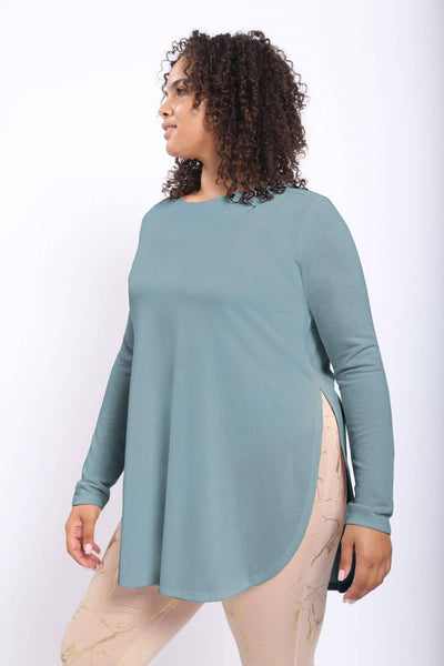 Mono B - CURVY Long Sleeve Flow Top with Side Slits: PINK / 1XL:2XL:3XL (2:2:2)