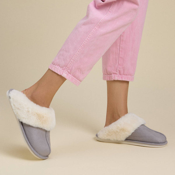Sherpa Fur Slippers: Grey
