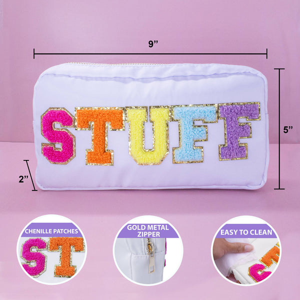 Natalia - Preppy Nylon Chenille Letter Travel Makeup Pouch - STUFF