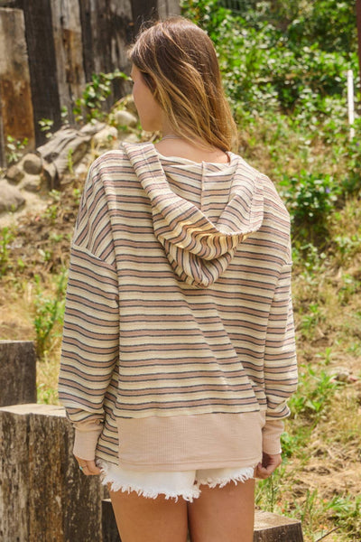 Oddi - Textured Striped Jacquard Hooded Sweatshirt : Ivory Multi / S