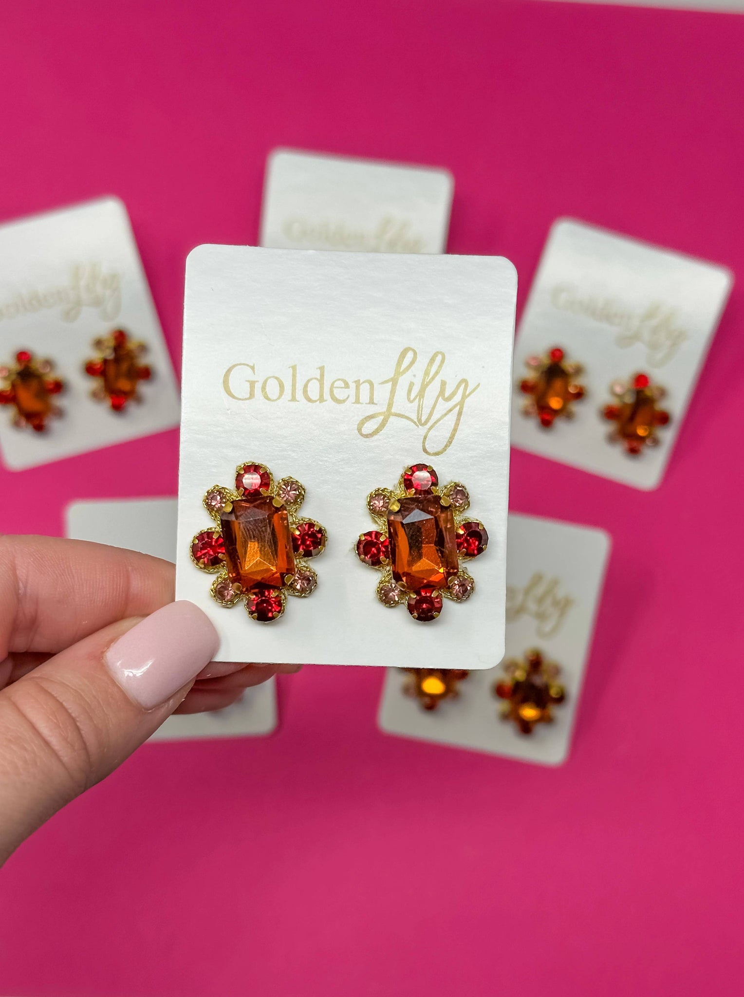 Golden Lily - Fall Statement Stud Earrings - Brown