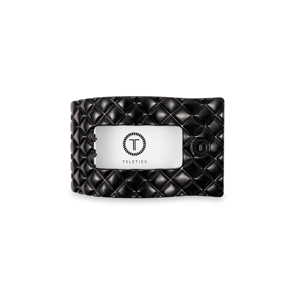 TELETIES - Flat Rectangle Hair Clip | Small | Jet Black Quilted