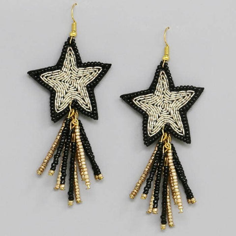 OBX Prep - Black and Gold Cascading Star Seed Beaded Drop Earrings