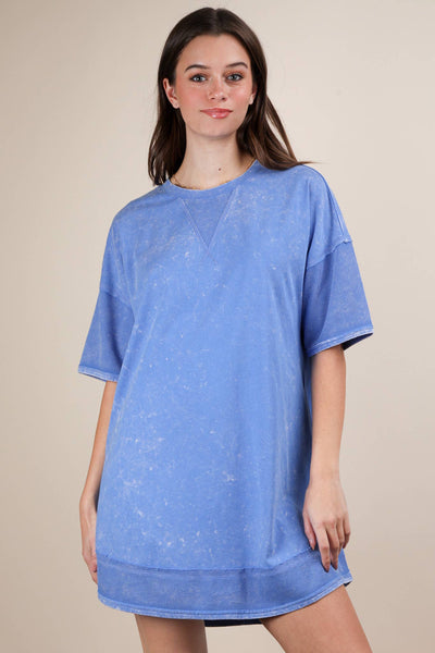 VERY J - ND31645-Mineral Washed Comfy Casual Knit Mini Dress: BLACK / S-M-L/2-2-2