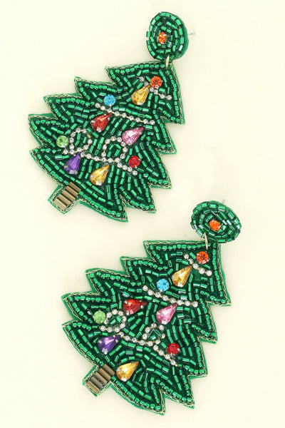 Sophia Collection - Beaded Christmas Tree Dangle Earrings