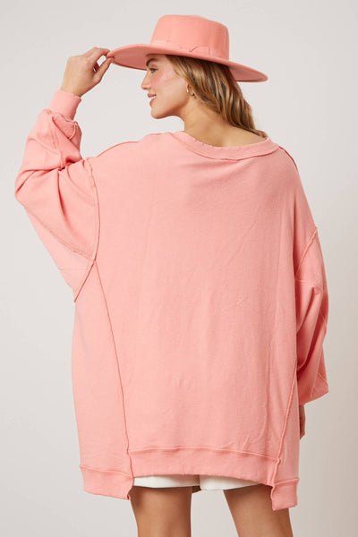 Fantastic Fawn - Coral Pink Loose Fit Sweatshirt