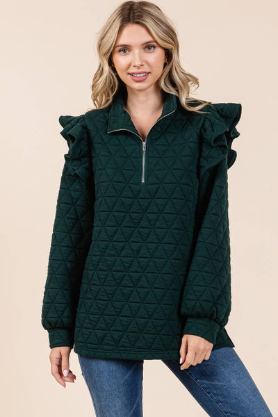 GeeGee Clothing - Quilted Half-Zip Pullover Top, MT50766: Cream / M