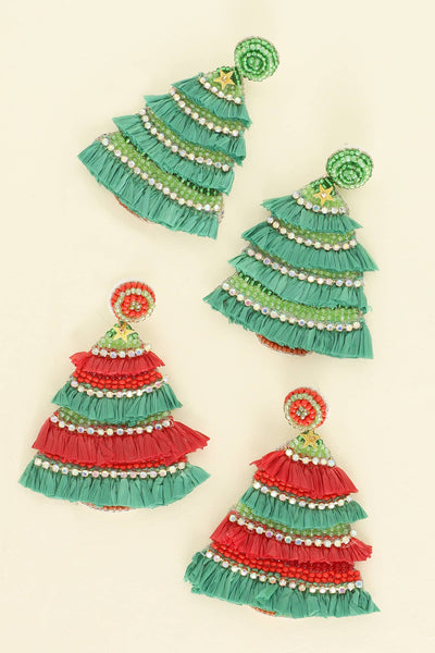Sophia Collection - Christmas Tree Jeweled Post Earrings : Red