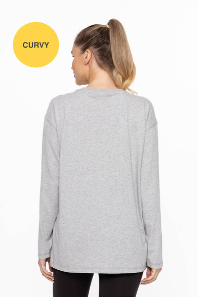 Mono B - CURVY ORGANIC COTTON LONG SLEEVE BOYFRIEND TEE: HEATHER GREY / 1XL:2XL:3XL (2:2:2)