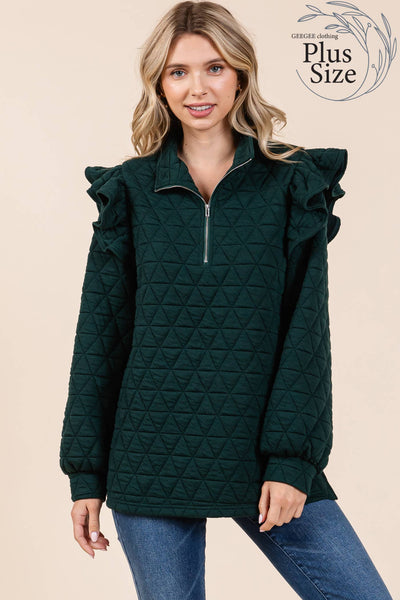 GeeGee Clothing - Plus Quilted Half-Zip Pullover Top, MT50766PL: Cream / 2XL