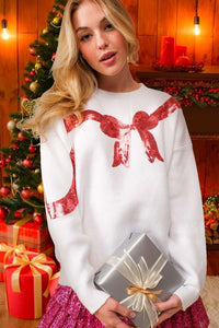 Christmas Gift Bow Sequin Trim Sweater