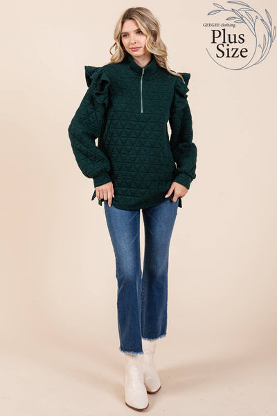 GeeGee Clothing - Plus Quilted Half-Zip Pullover Top, MT50766PL: Cream / 3XL