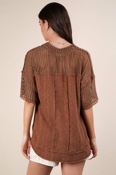 VERY J - NT12088-Oversized Contrast Knit Comfy Casual Top: IVORY / S-M-L/2-2-2