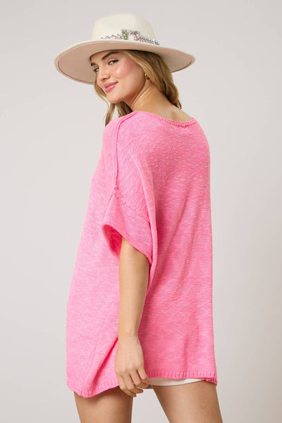 Fantastic Fawn - Short Sleeve Knit Sweater - Preorders: PINK / S