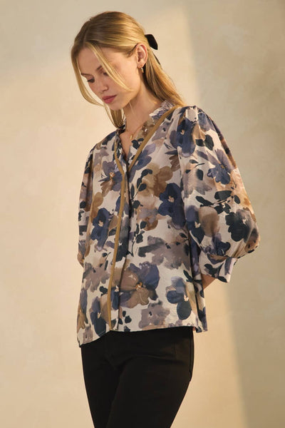 Oddi - Crinkled Floral Printed Blouse: Cranberry / S