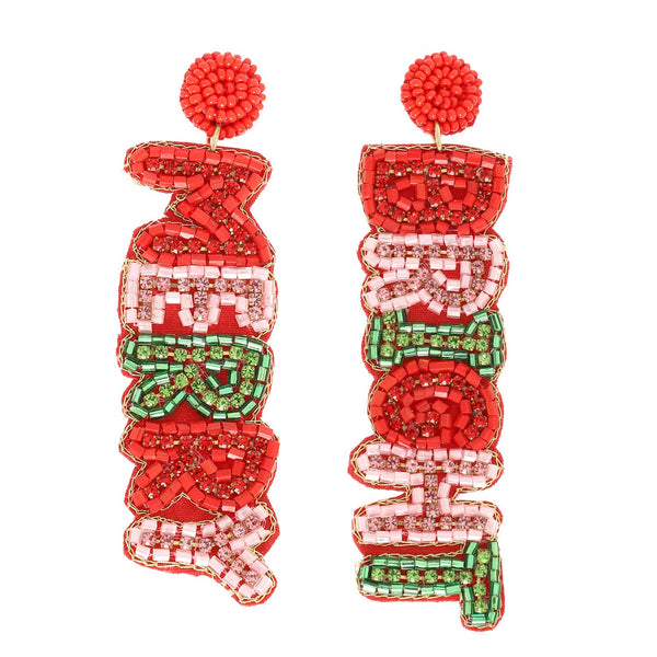 Sophia Collection - Christmas Merry Bright Bead Long Drop Earrings : Pink