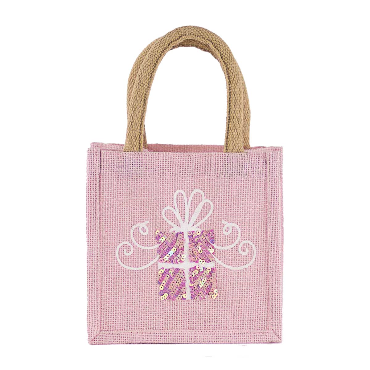 The Royal Standard - Glitzy Present Petite Gift Tote   Light Pink/White   7x7x5