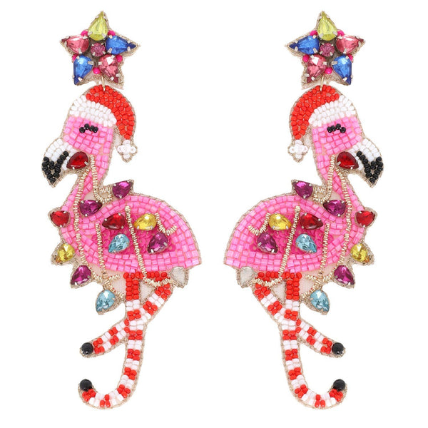 Sophia Collection - Jeweled Flamingo Christmas Beaded Dangle Earrings