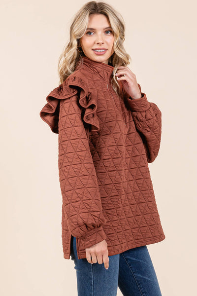 GeeGee Clothing - Plus Quilted Half-Zip Pullover Top, MT50766PL: Cream / 1XL