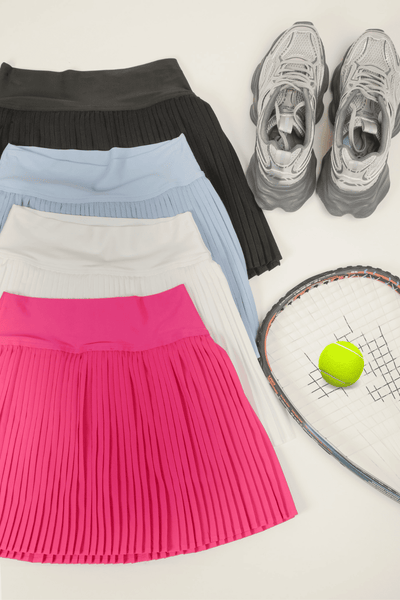 VERY J - NS50133-Pleated Activewear Skirt with Shorts Inside: BLACK / S-M-L/2-2-2