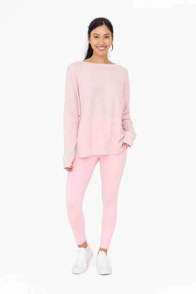 Mono B - Waffle Ribbed Roundneck Pullover: DARK BASIL / S:M:L (2:2:2)