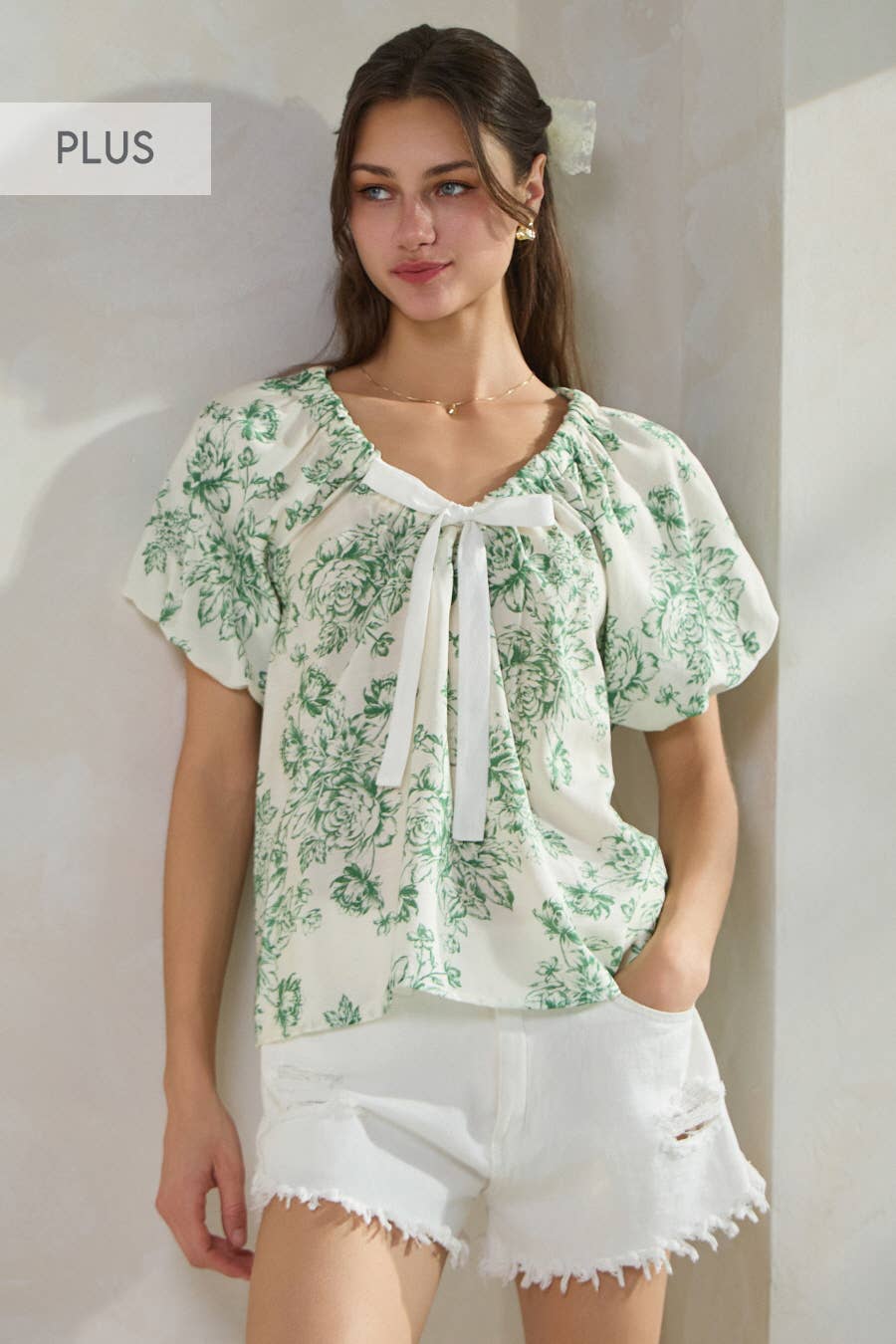 Oddi - Plus Floral Printed Romantic Blouse: Green Multi / 2XL