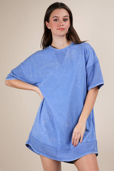 VERY J - ND31645-Mineral Washed Comfy Casual Knit Mini Dress: BLACK / S-M-L/2-2-2