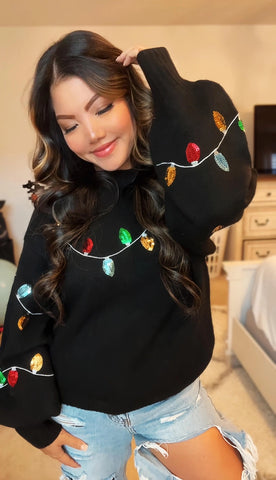 JadyK - Noel Sequin Xmas Light Bell Sleeves Sweater