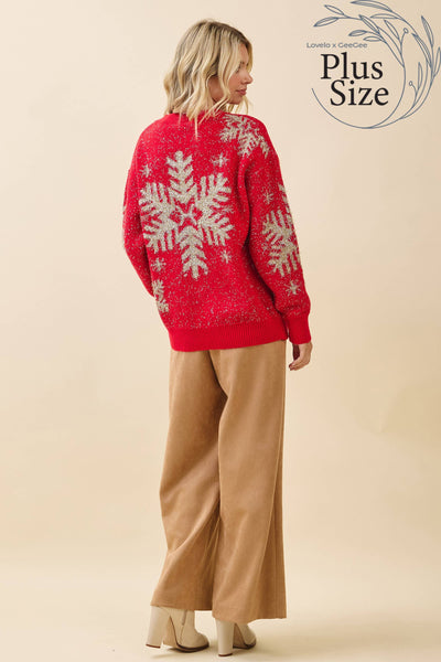 GeeGee x Lovelo - Plus Festive Red Snowflake Sweater OT51852PL: Red / 2XL
