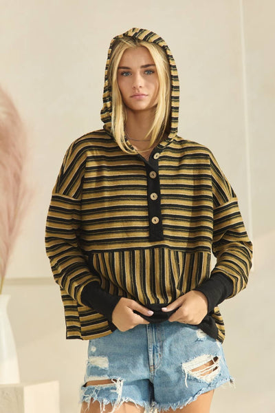 Oddi - Textured Striped Jacquard Hooded Sweatshirt : Ivory Multi / L