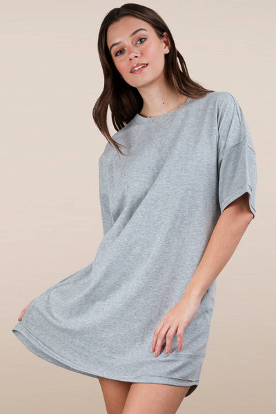 VERY J - ND31645-Mineral Washed Comfy Casual Knit Mini Dress: BLACK / S-M-L/2-2-2