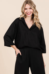GeeGee Clothing - Sheer Linen Loose Fit Shirt: WT61330: Black / S