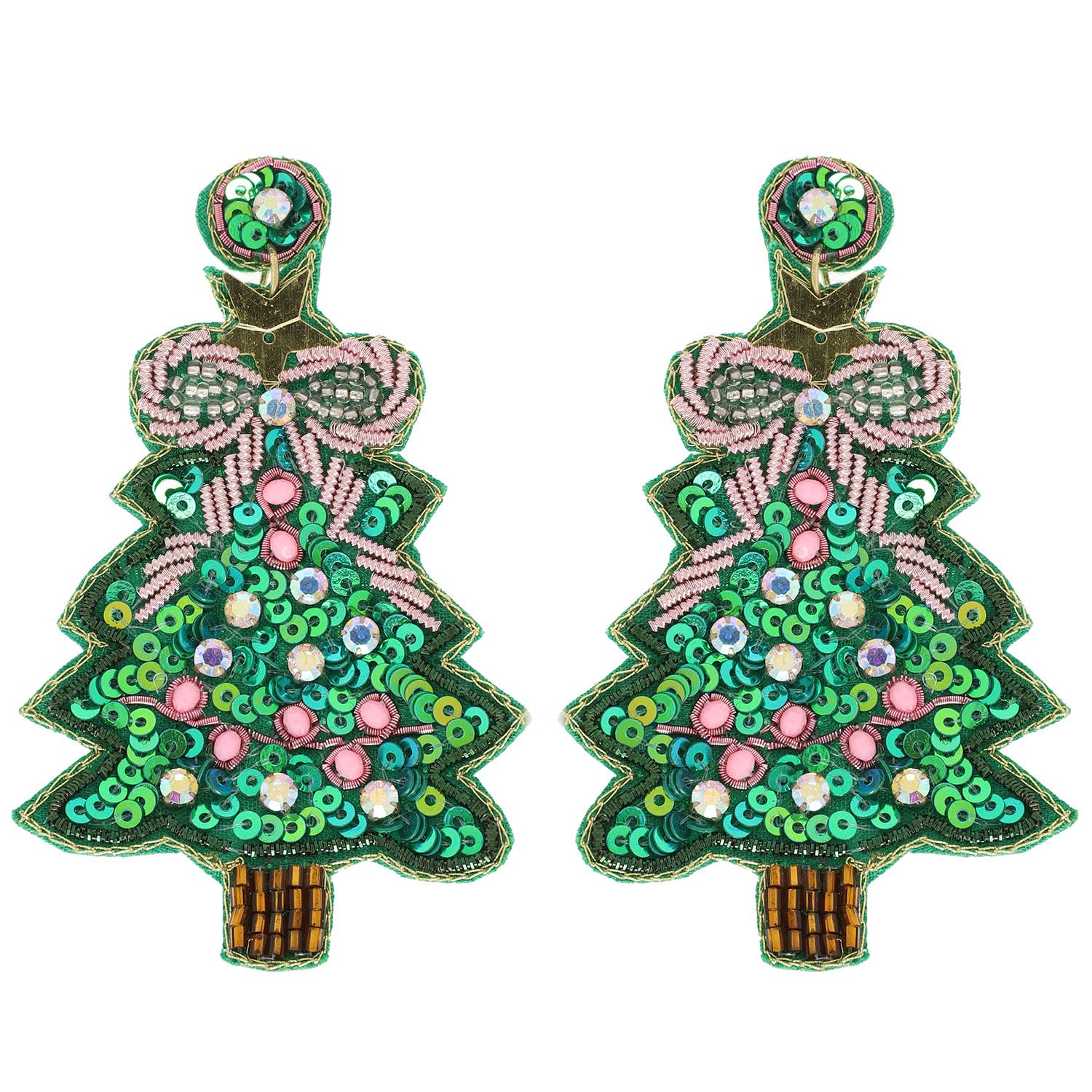 Sophia Collection - Christmas Tree Sequins Embroidered Earrings : Green