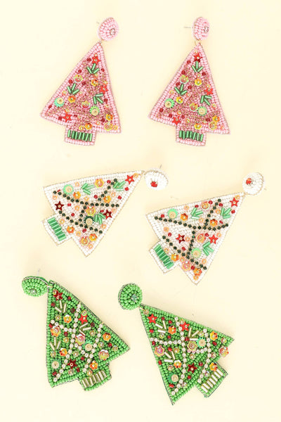 Sophia Collection - Christmas Tree Jeweled Post Earrings : White