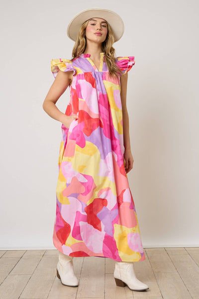 Fantastic Fawn - Watercolor Print Maxi Dress