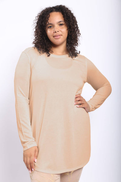 Mono B - CURVY Long Sleeve Flow Top with Side Slits: PINK / 1XL:2XL:3XL (2:2:2)