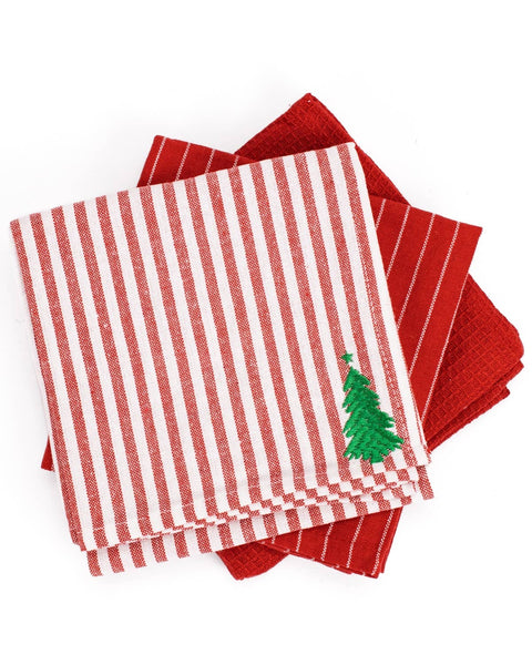 The Royal Standard - Christmas Tree Hand Towel Set Red/Soft White/Green 20x28 Set of 3