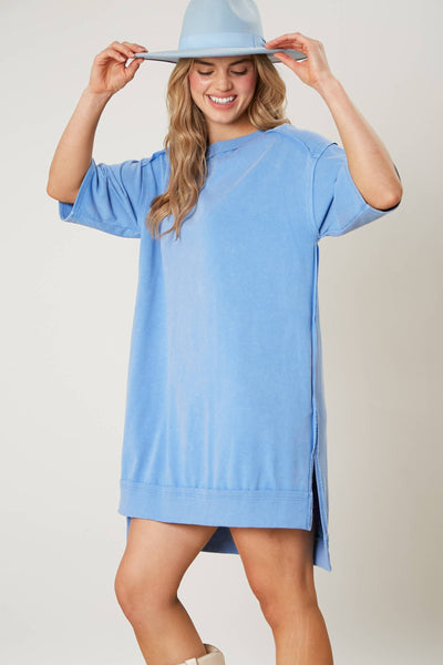 Fantastic Fawn - French Terry Tunic Dress: BLUE / L
