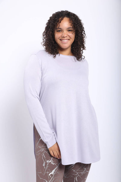 Mono B - CURVY Long Sleeve Flow Top with Side Slits: PINK / 1XL:2XL:3XL (2:2:2)