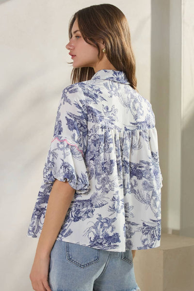 Oddi - Toi De Paris Printed Blouse: Blue Multi / L