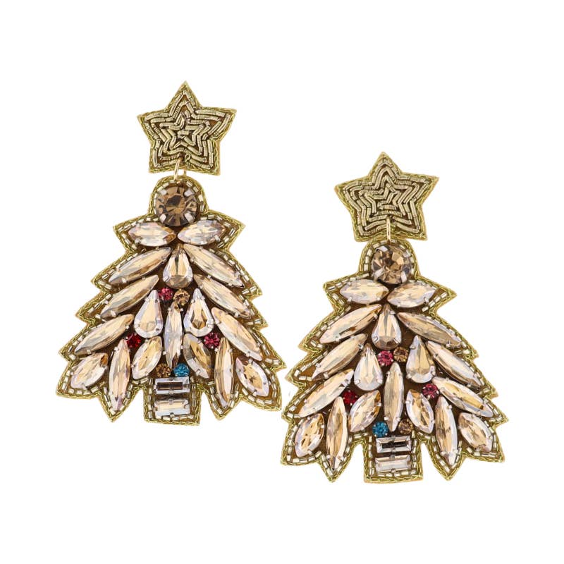 Jane Marie - Gold, Champagne Beaded Christmas Tree Earring