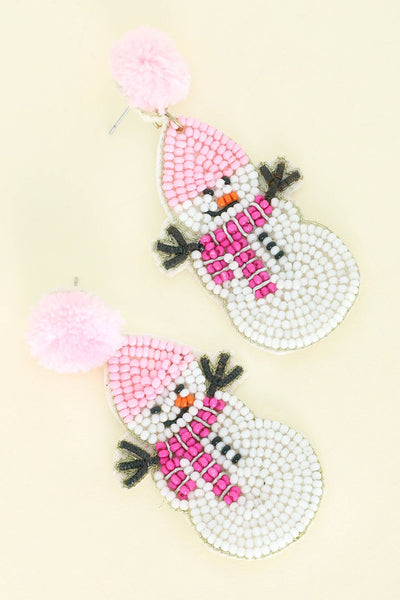Sophia Collection - Pom Pom Snowman Christmas Beaded Earrings