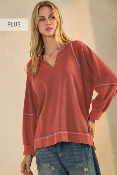 Oddi - Plus Acid Washed Long Sleeve Sweatshirts: Washed Navy / Plus Size / XL