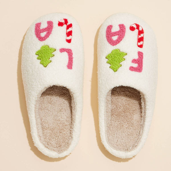 Lilla Haven - ‘FALALALA’ Tree Fuzzy Home Slippers: Pink / Small / 4DL98012
