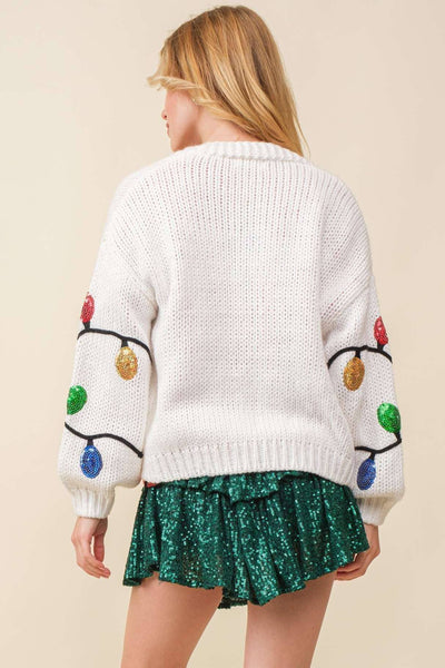 Main Strip - Christmas Sequin Light Cardigan: WHITE / M