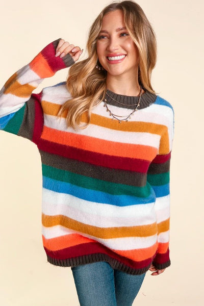 Mustard, Orange & Hunter Green Striped Sweater